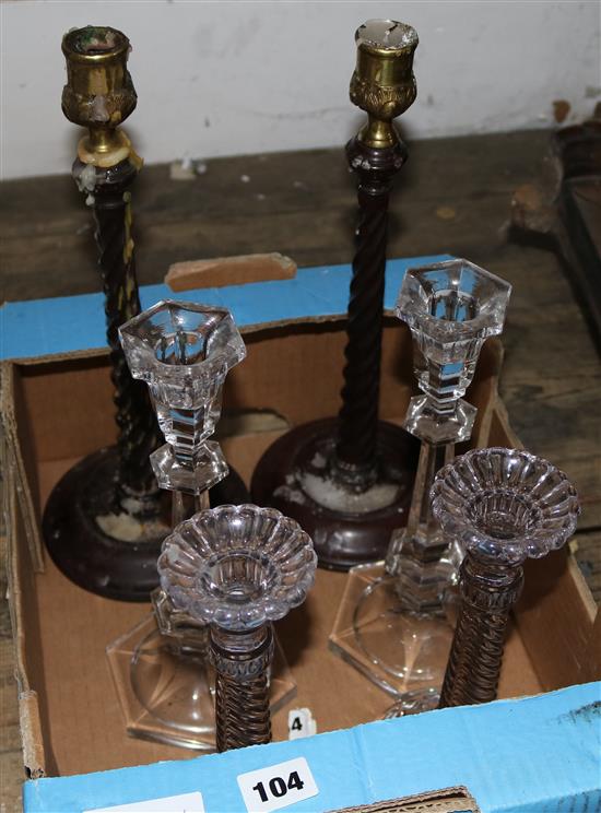 Wooden & glass candlesticks